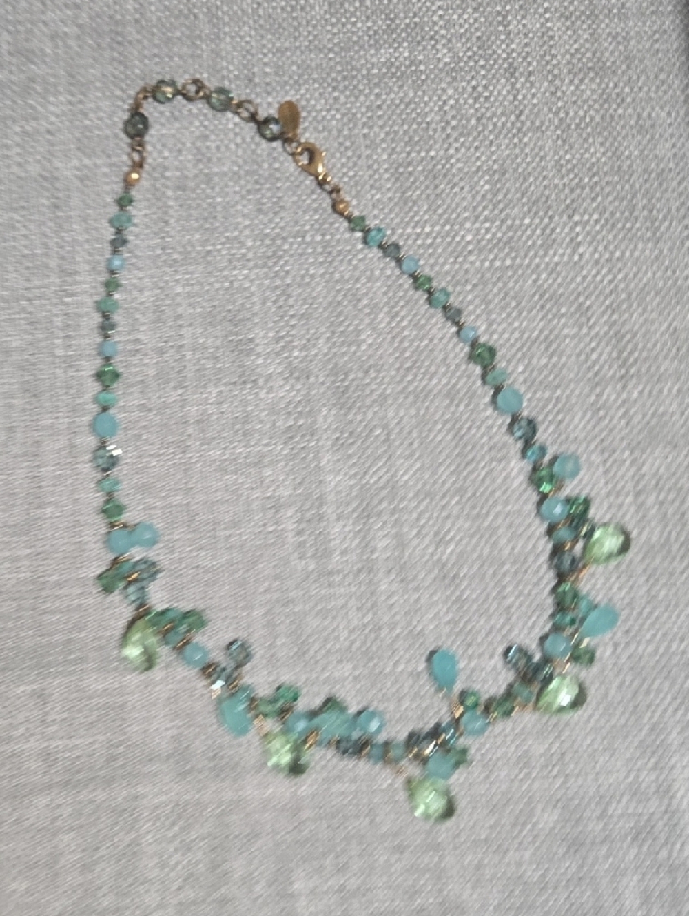Rachel Aqua and Light Green Beaded Necklace